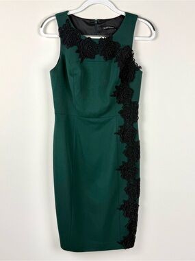 Black Halo Emerald Green Floral Embellished Dress
